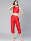 Fetive Soild Red Elasticated Women Pant