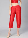 Fetive Soild Red Elasticated Women Pant