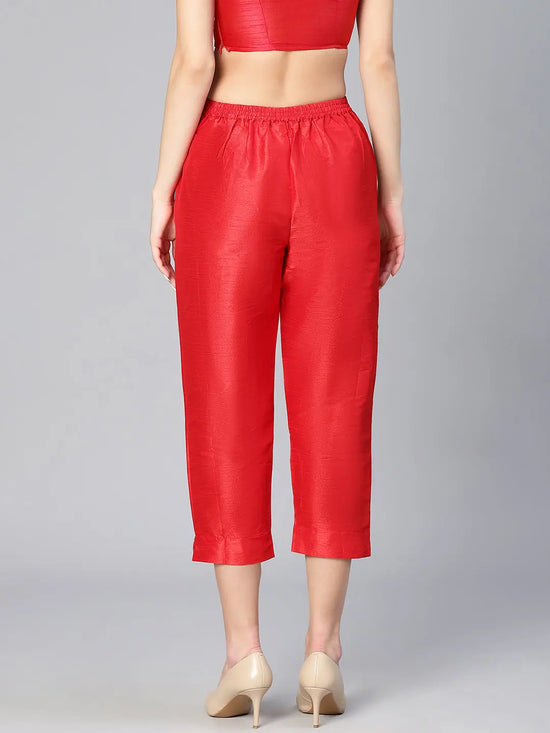 Fetive Soild Red Elasticated Women Pant