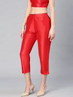 Fetive Soild Red Elasticated Women Pant