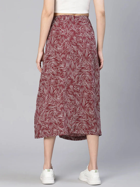 Mega Maroon Tropical Print Elasticated Women Slit Skirt