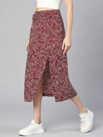 Mega Maroon Tropical Print Elasticated Women Slit Skirt