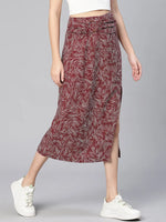 Mega Maroon Tropical Print Elasticated Women Slit Skirt