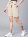 The Beige Color Elasticated & Tie-Knotted Women Cotton Shorts