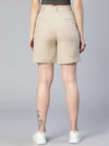 The Beige Color Elasticated & Tie-Knotted Women Cotton Shorts