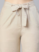 The Beige Color Elasticated & Tie-Knotted Women Cotton Shorts