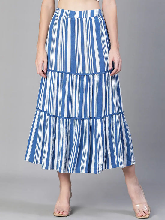 Cheerly Blue Stripe Peint Elasticated Women Skirt