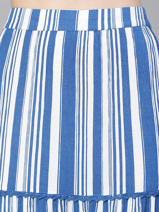 Cheerly Blue Stripe Peint Elasticated Women Skirt