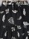 Women Floral Print Elasticated Flared Black Skirt