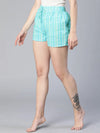 Restful Green Stripe Print Tie-Knotted Women Nightwear Cotton Shorts