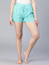 Restful Green Stripe Print Tie-Knotted Women Nightwear Cotton Shorts