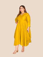 Curvy Lane Stylish Ladies Cowl Styled Dress- Yellow