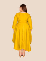 Curvy Lane Stylish Ladies Cowl Styled Dress- Yellow