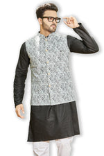 Authentics Kurta Bandi Set Chikan Digital Green