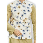 Authentics Nehru Jacket White Blue Flower