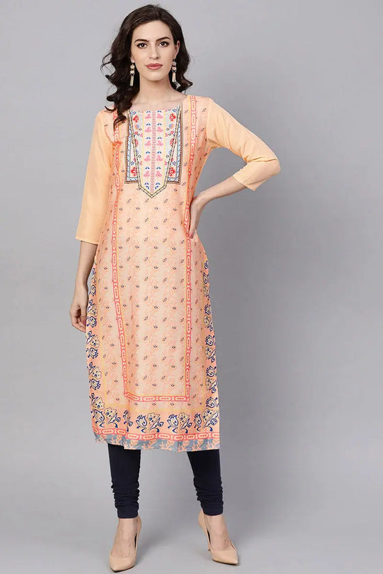 Women Fancy Occasion Wear Peach Printed Crepe Fabric Kurti