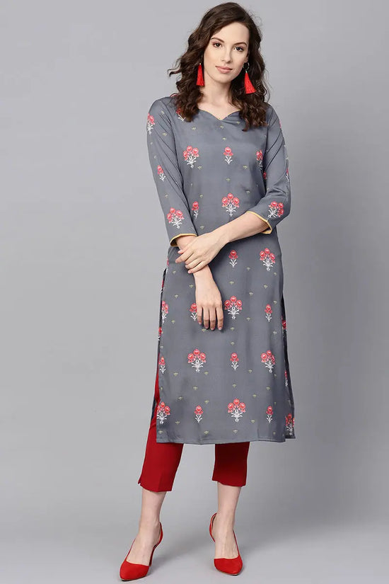 Women Casual Wear Crepe Fabric Grey Color Printed Trendy Kurti