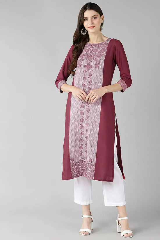 Women Occasion Wear Crepe Fabric Printed Stylish Burgundy Color Kurti