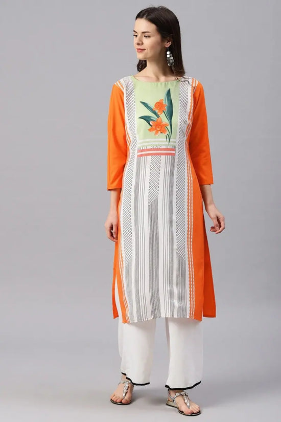 Women Off White Color Crepe Fabric Fancy Printed A Line Kurta