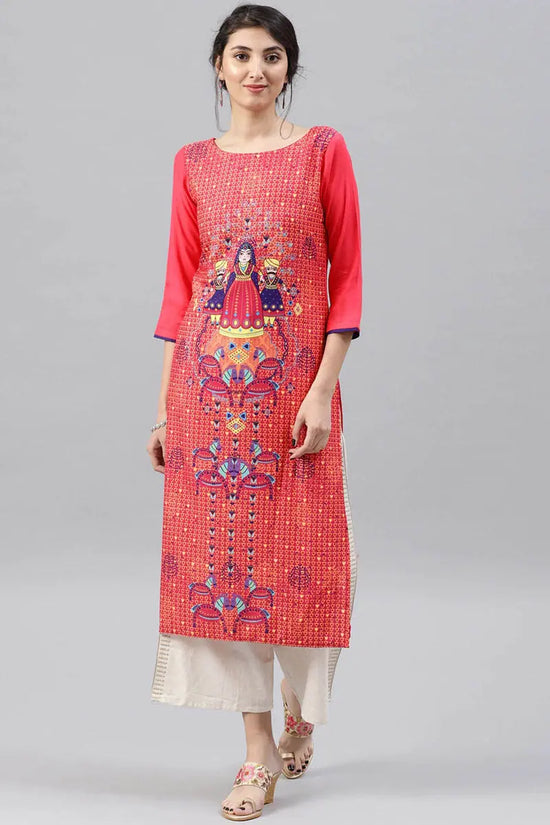 Women Pink Crepe Fabric Printed A Line Kurta