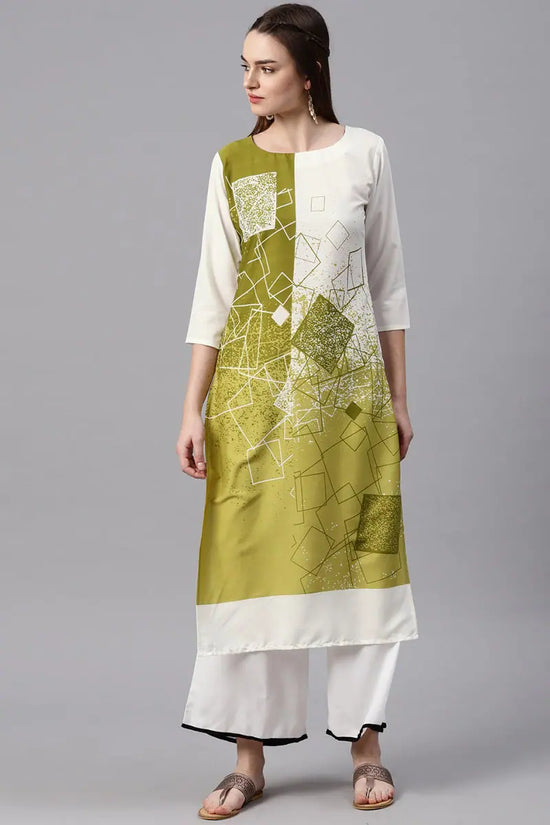 Women Green & Off White Printed Straight Kurta