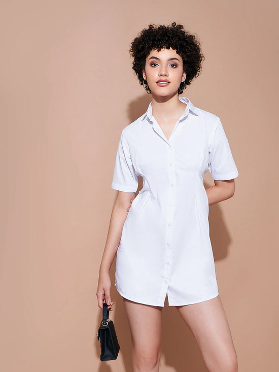 Women White Cotton Poplin Shirt Dress