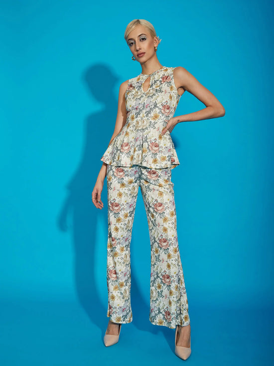 Women Printed Standard Beige Jumpsuits & Sets