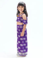 Lil Drama Trunk Tales Girls Purple Crop Top with Pants Co-ordinate set