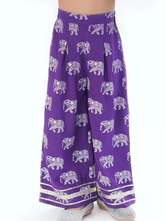 Lil Drama Trunk Tales Girls Purple Crop Top with Pants Co-ordinate set