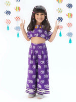 Lil Drama Trunk Tales Girls Purple Crop Top with Pants Co-ordinate set