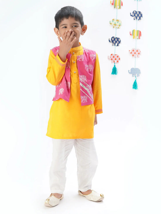 Lil Drama Trunk Tales Boys Yellow Kurta Jacket and pant