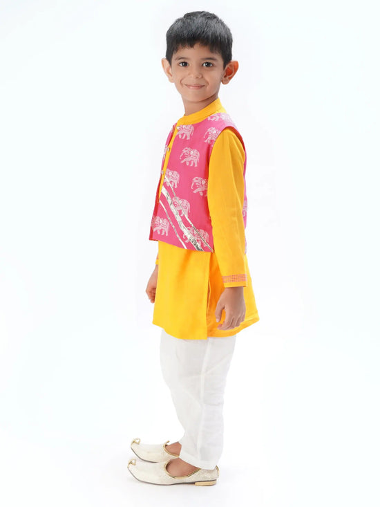 Lil Drama Trunk Tales Boys Yellow Kurta Jacket and pant