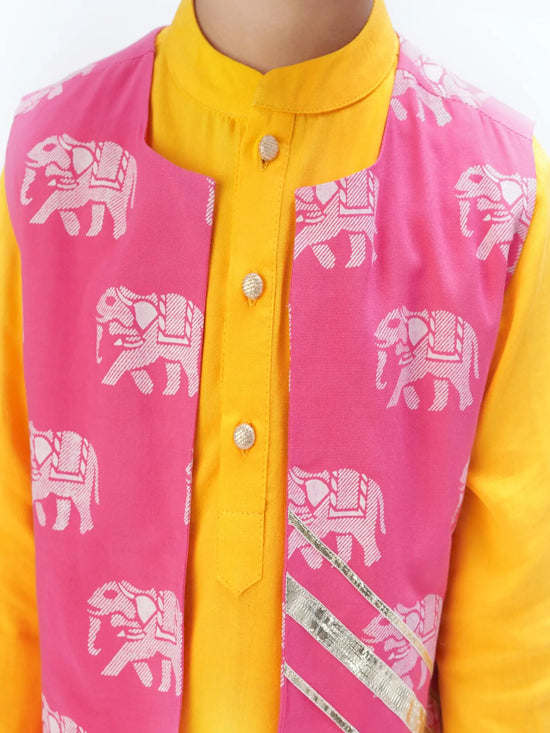 Lil Drama Trunk Tales Boys Yellow Kurta Jacket and pant