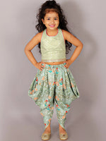 Lil Drama Fusion Fair Girls Green Crop Top with Dhoti Co-ordinate set