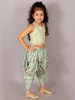 Lil Drama Fusion Fair Girls Green Crop Top with Dhoti Co-ordinate set