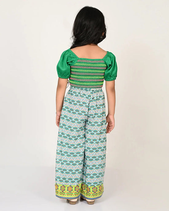 Sassy Boho Girls Green crop Top with pants set from the sibling collection-CCW-TP-1108NK-3Y