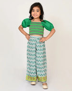 Sassy Boho Girls Green crop Top with pants set from the sibling collection-CCW-TP-1108NK-3Y