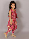 Lil Drama Fusion Fair Girls Brick Red Crop Top with Dhoti Co-ordinate set