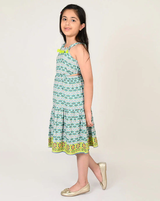 Sassy Boho Girls Green cut-outs at waist Dress from the sibling collection