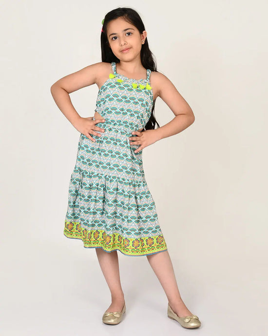 Sassy Boho Girls Green cut-outs at waist Dress from the sibling collection