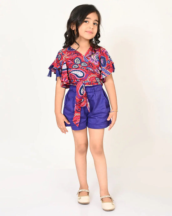 Sassy Boho Girls Purple crop Top with Shorts set from the sibling Collection-CCW-TS-1106NK-3Y