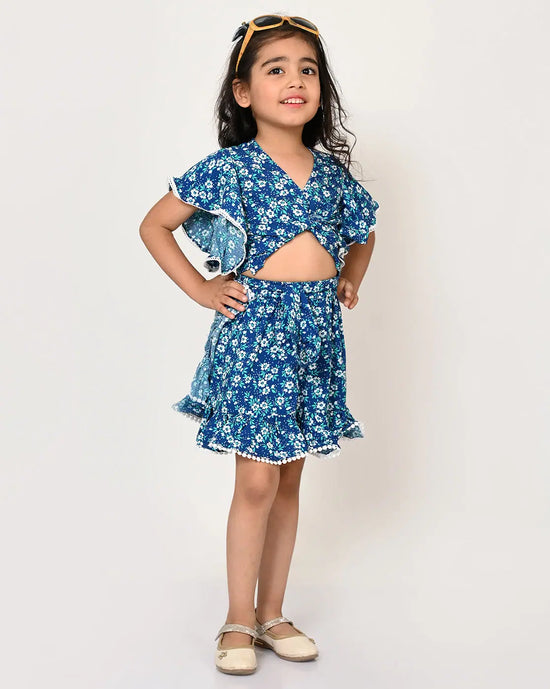 Sassy Boho Girls Blue crop Top with Skirt set from the sibling Collection