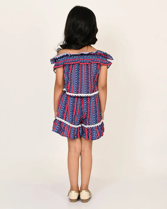 Sassy Boho Girls Blue crop Top with Shorts set from the sibling Collection