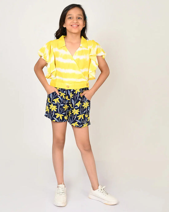 Sassy Boho Girls Yellow crop Top with Shorts set from the sibling Collection