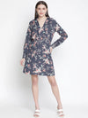 Sea wave floral Linen print elasticated women dress