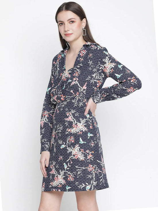 Sea wave floral Linen print elasticated women dress