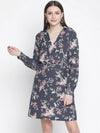 Sea wave floral Linen print elasticated women dress