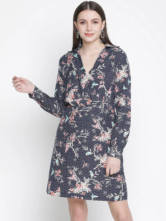 Sea wave floral Linen print elasticated women dress