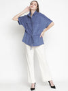 Women Solid Standard Blue Round Neck Jacket