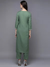 Silk Blend Green Embroidered Straight Kurta With Trouser